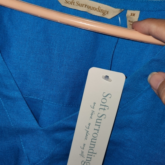 Soft Surroundings NWT Soleil Linen Blend Dress Blue V-Neck Mini Dress 3X - Picture 6 of 6